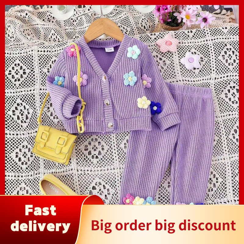 子供's clothing春秋女の子ニット立体花長袖コートとラッパズボンの中|undefined