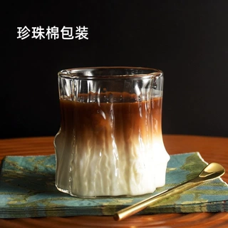 跨境珍珠棉包装高硼硅玻璃透明树桩单层杯喝水杯透明冰美式拿铁咖