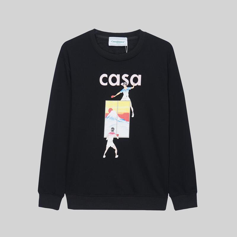 Autumn and Winter Trendy Brand Casablanca Hip-Hop Table Tennis Player Logo Printed Round Neck Loose Sweatshirt for Men and Women