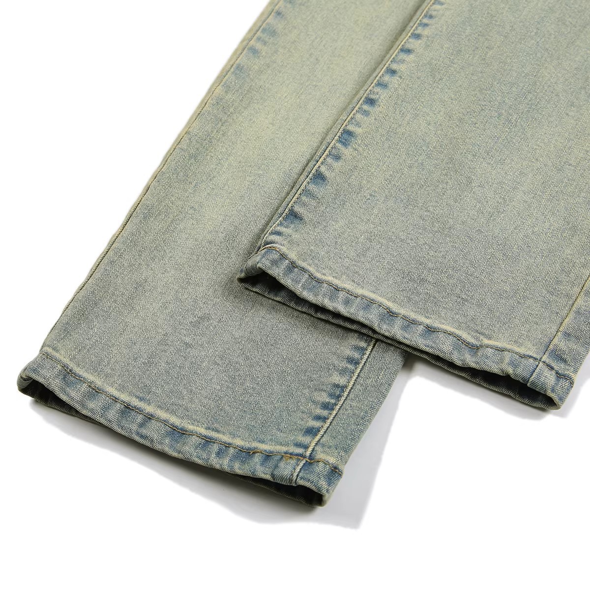 Men's High Elasticity Yellow Mud Dyed Straight Leg Jeans Loose Fitting Trendy Casual Retro Slimming Extra Long Pants_mkmklike.com