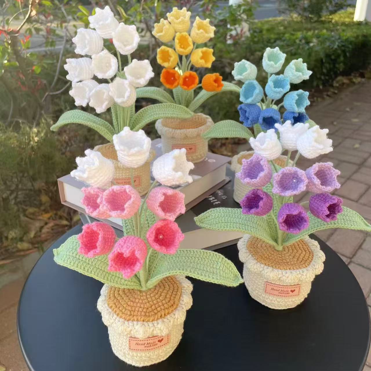 Anchido a mano flor de lana productos terminados orquídeas trenzadas maceta de punto de mesa de flores montadas en automóviles adornos de oficina maceta