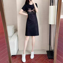 自设工厂一件代发2024夏款大码女装休闲T恤连衣裙时尚亮片连衣裙