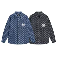 25s модный бренд MLB корейская версия новая джинсовая куртка с полным принтом универсальная модная рубашка унисекс для пар с длинными рукавами