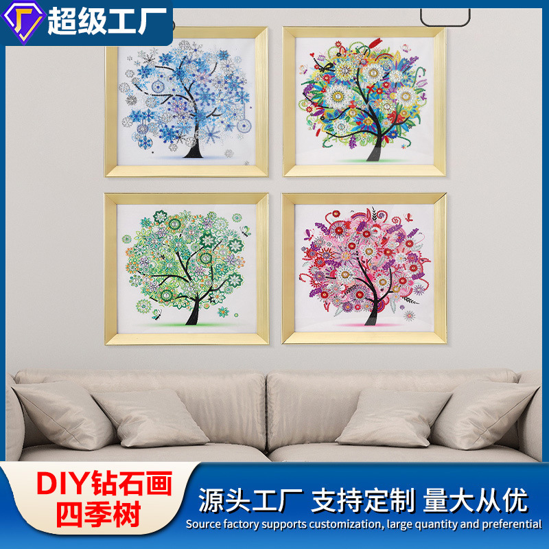 Pintura de diamantes 5D transfronteriza DIY, árbol de la fortuna de las cuatro estaciones, pintura decorativa hecha a mano, pintura para pegar, venta al por mayor personalizada