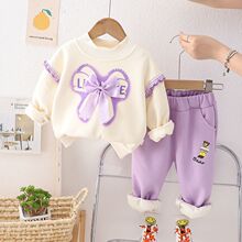 女童秋冬季加绒卫衣套装2025新款婴儿童洋气女宝宝冬装加厚两件套