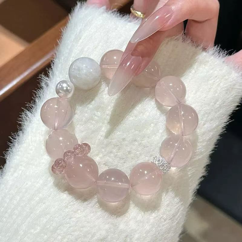 "Snow Starlight" Natural Starlight Pink Crystal + Snowflake Ghost + Strawberry Crystal Running Ring Crystal Bracelet for Women