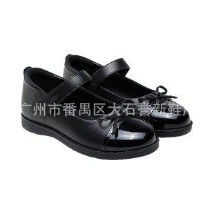 Girls' Black Bow Small Leather Shoes Princess Shoes Genuine Leather Student Shoes Performance College Cowhide Children's Shoes