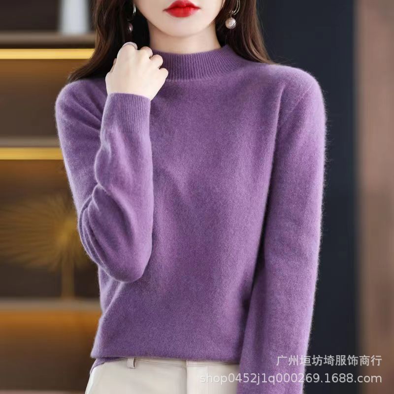 女装长袖套头毛衣女外内百搭修身秋冬针织上衣通勤纯色打底衫潮款