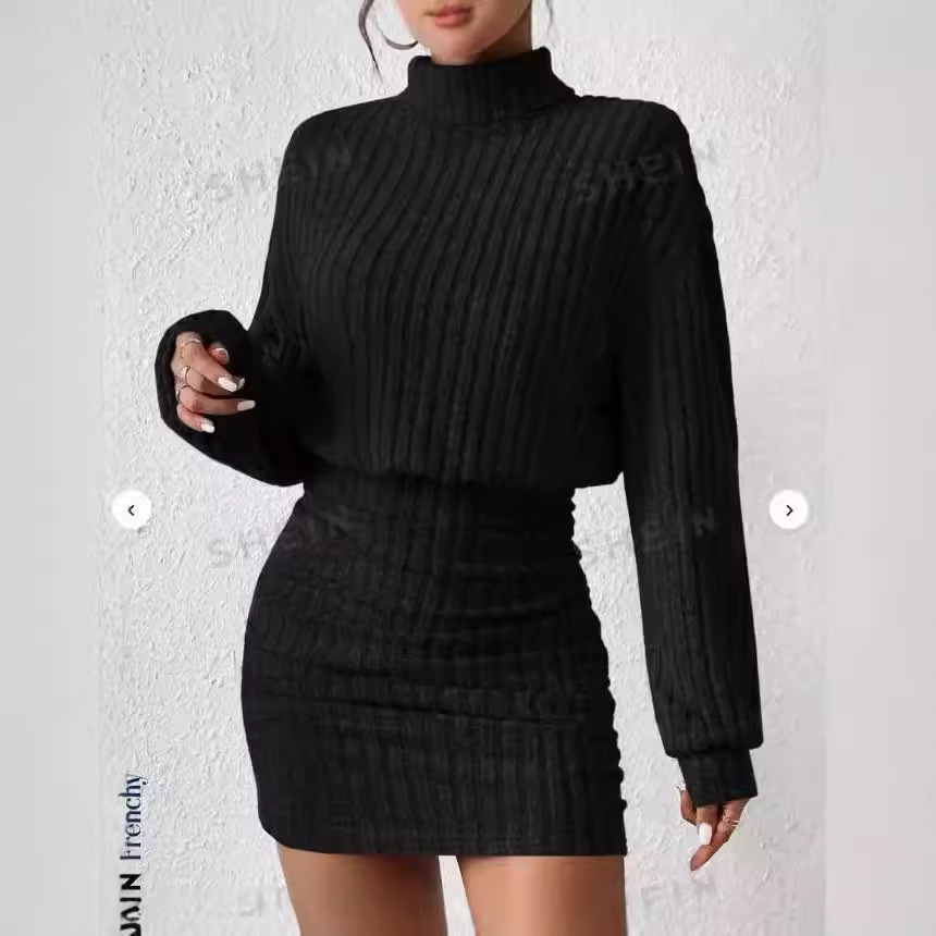 GraceChic 2025 Cross-Border European And American Autumn Winter Women's New Bodycon Long Sleeve High Neck Ribbed Knitted_voghion.com