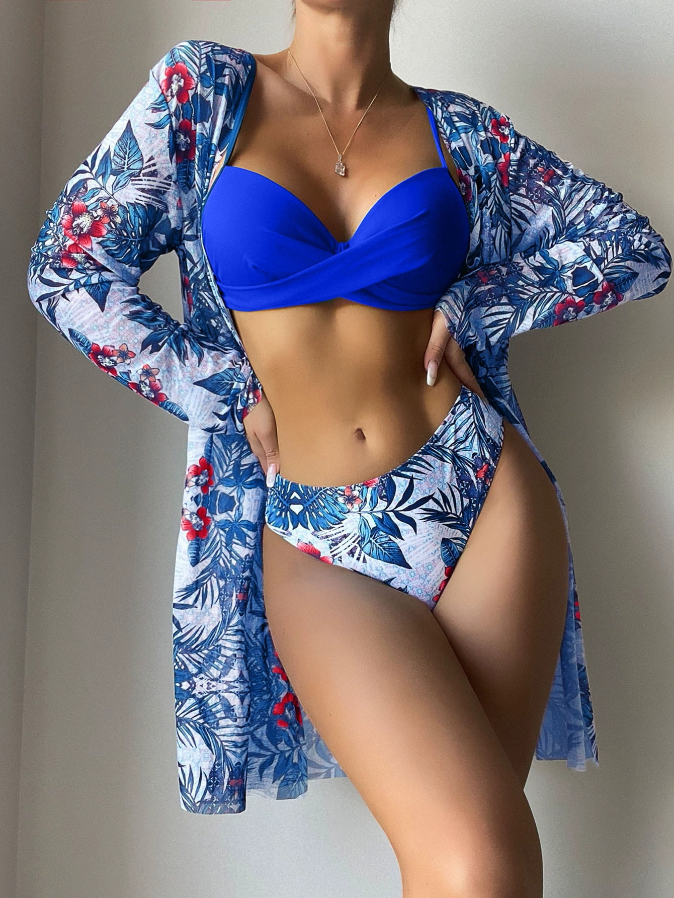 Women's Swimwear 3-Piece Set, European Style, 3-PC Bikini + Cover-Up, Multiple Colors