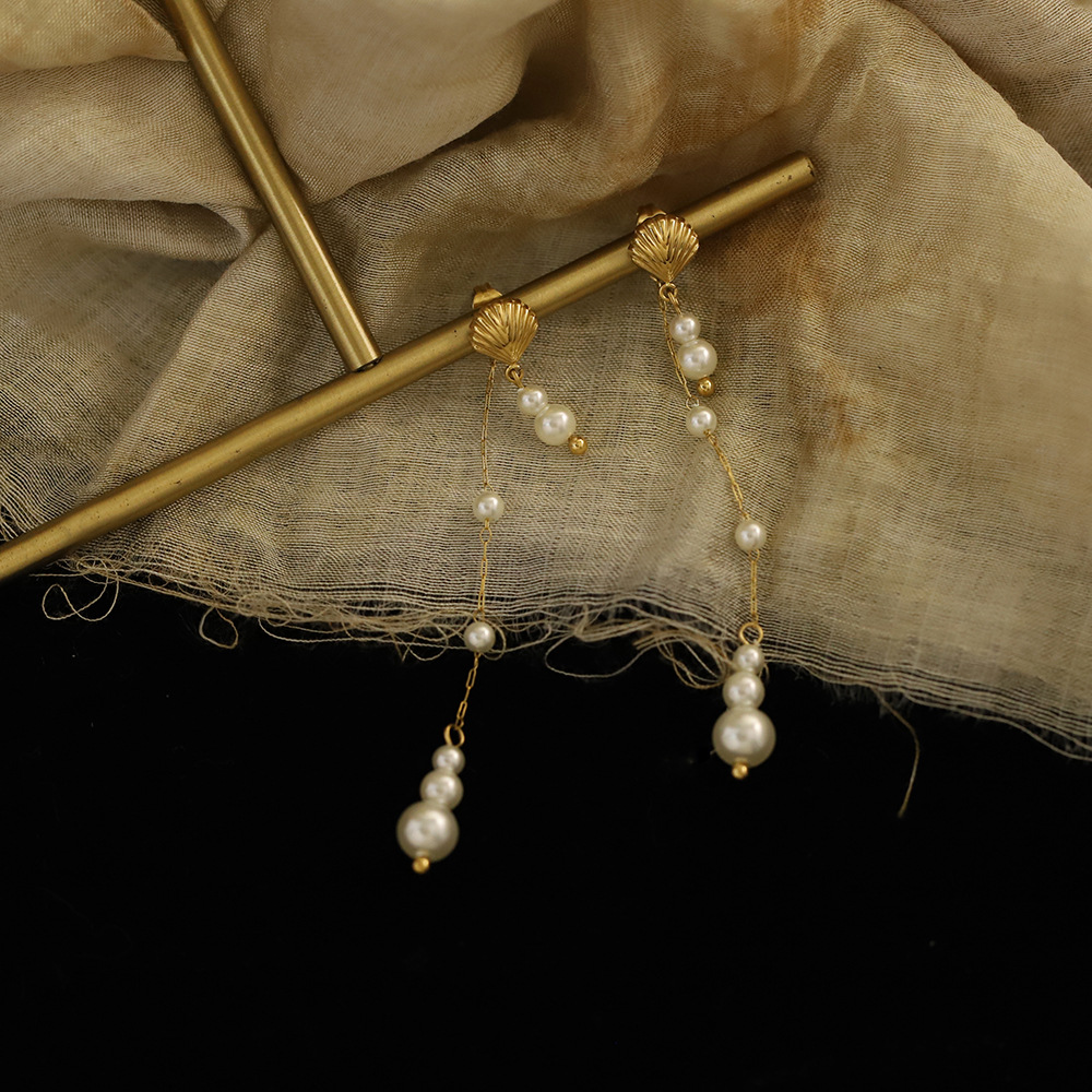 Long Tassel Pearl Shell Stainless Steel Earrings