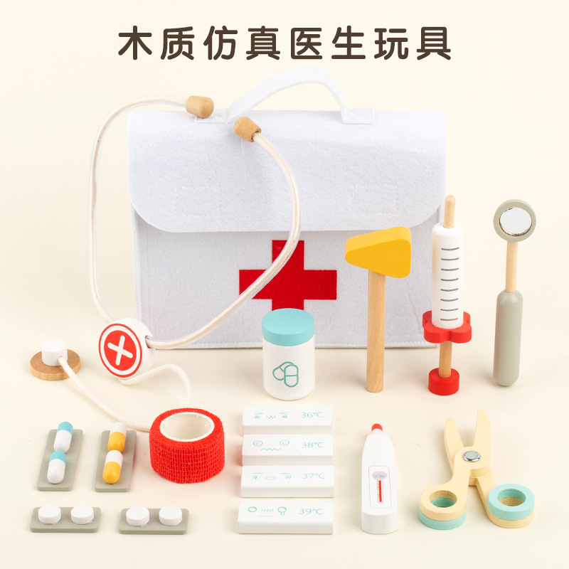 Wooden simulation play house little doctor toy suit children's medical kit injection nurse role playing game