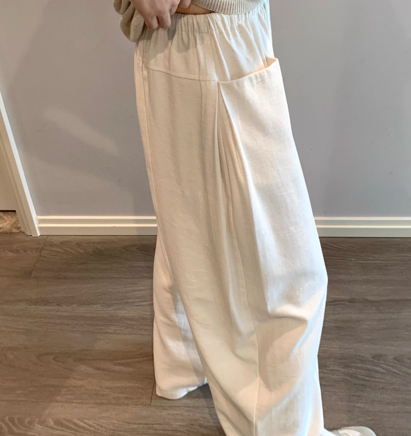 Quần culottes nữ ống rộng cạp thun dây rút vải linen mùa hè — màu đen, màu trắng ngà chi tiết 6