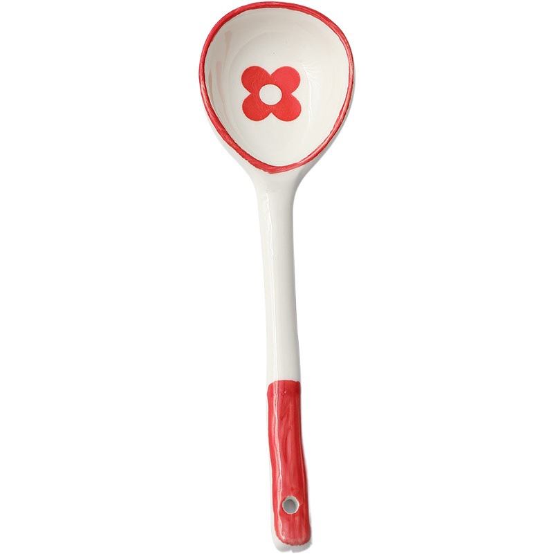 Ceramic spoon household high value long handle Japanese soup small spoon creative round head lovely soup soup spoon porridge