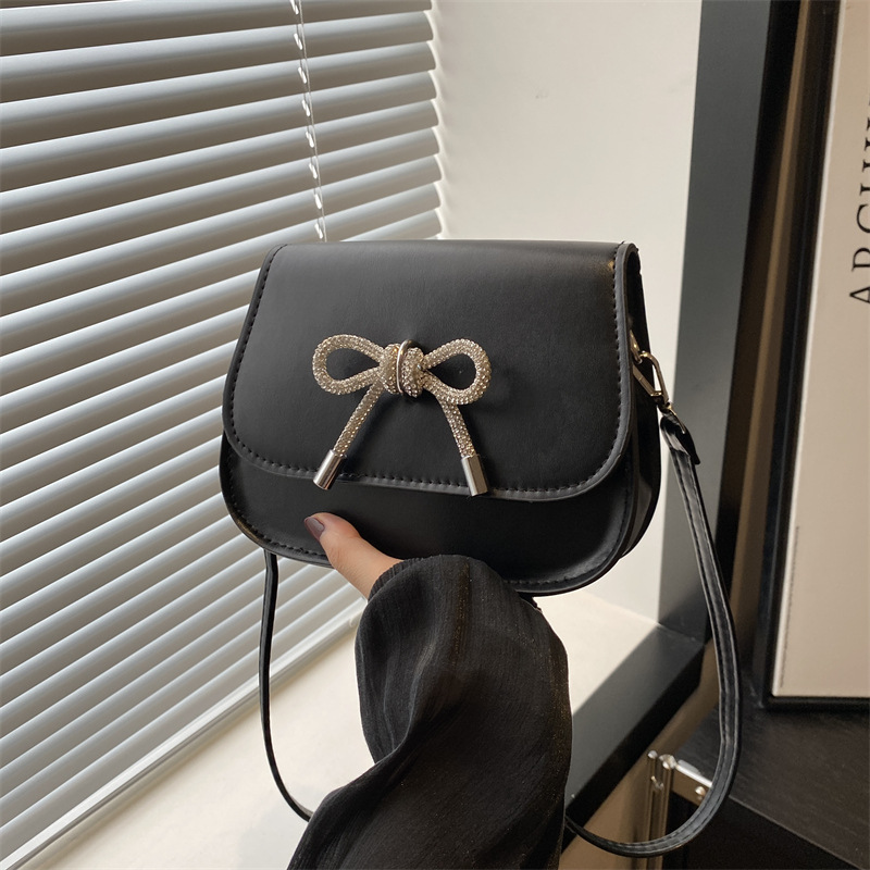 2024 otoño color sólido lazo estilo occidental rhinestone lazo casual moda mensajero de un solo hombro bolso cuadrado pequeño para mujer