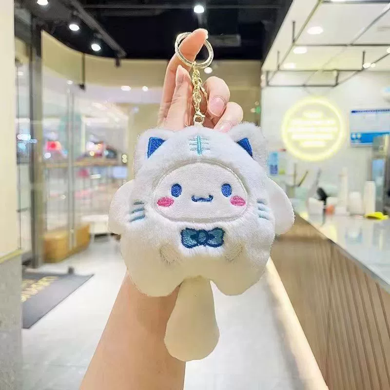 Plush Cotton Doll Pendant Keychain, Cute Mini Figure with Hair Clips & Bead Chain, 0.03 kg