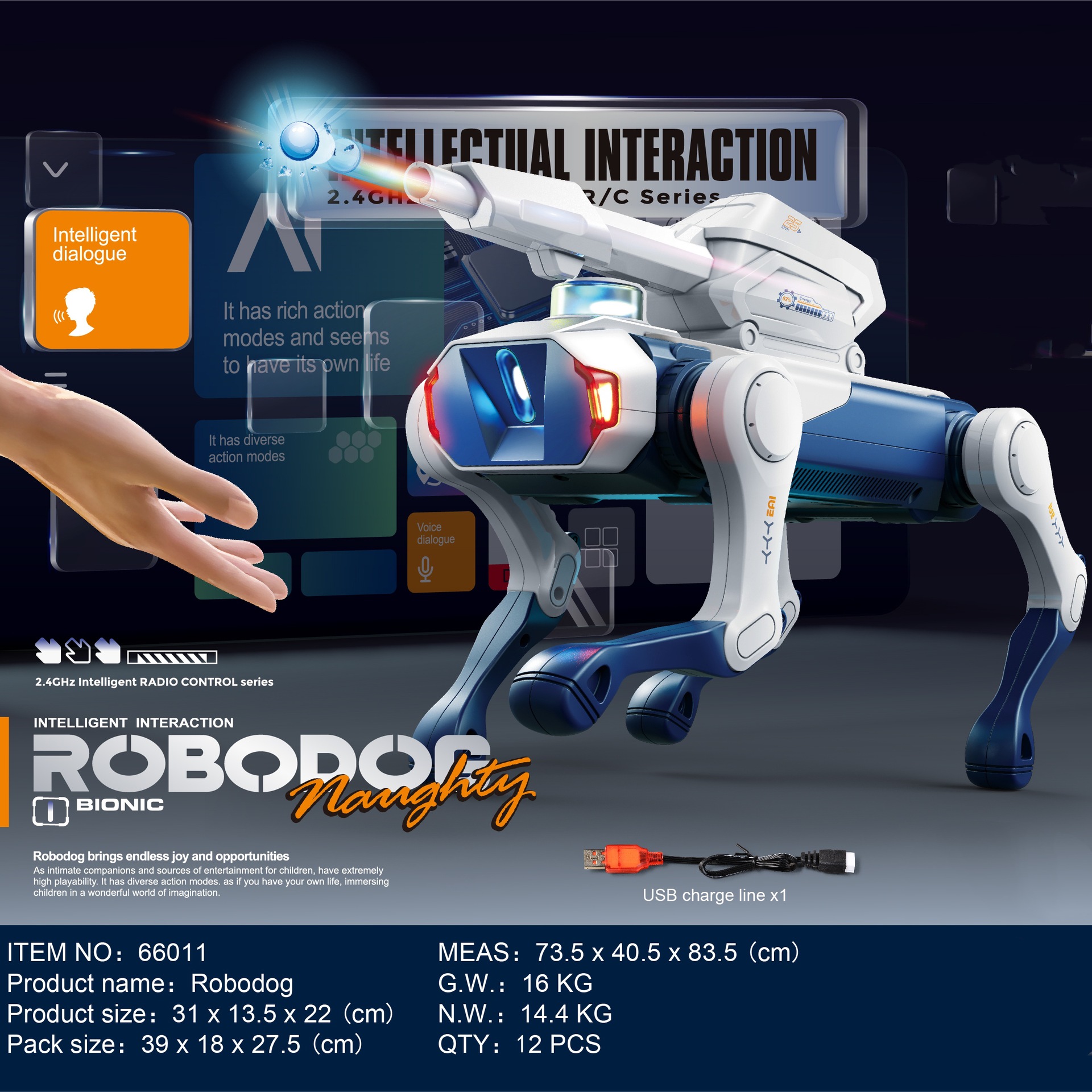 robot inteligente de control remoto perro con brazo robótico función de rebote juguete de programación