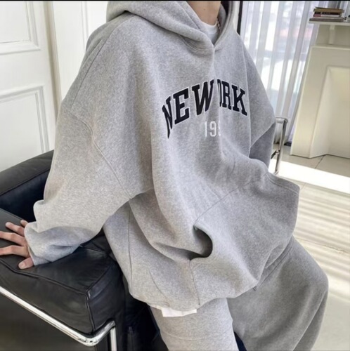 Pure cotton back collar American retro letter printed hooded sweatshirt for men and women autumn and winter loose hoodies versatile