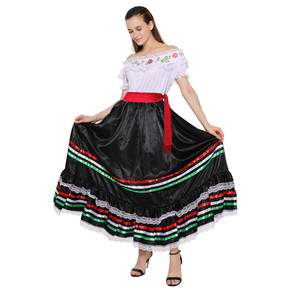 Las mujeres étnicas mexicanas vestido de Halloween juego traje Brillante cantante papel traje de la etapa ropa de Halloween