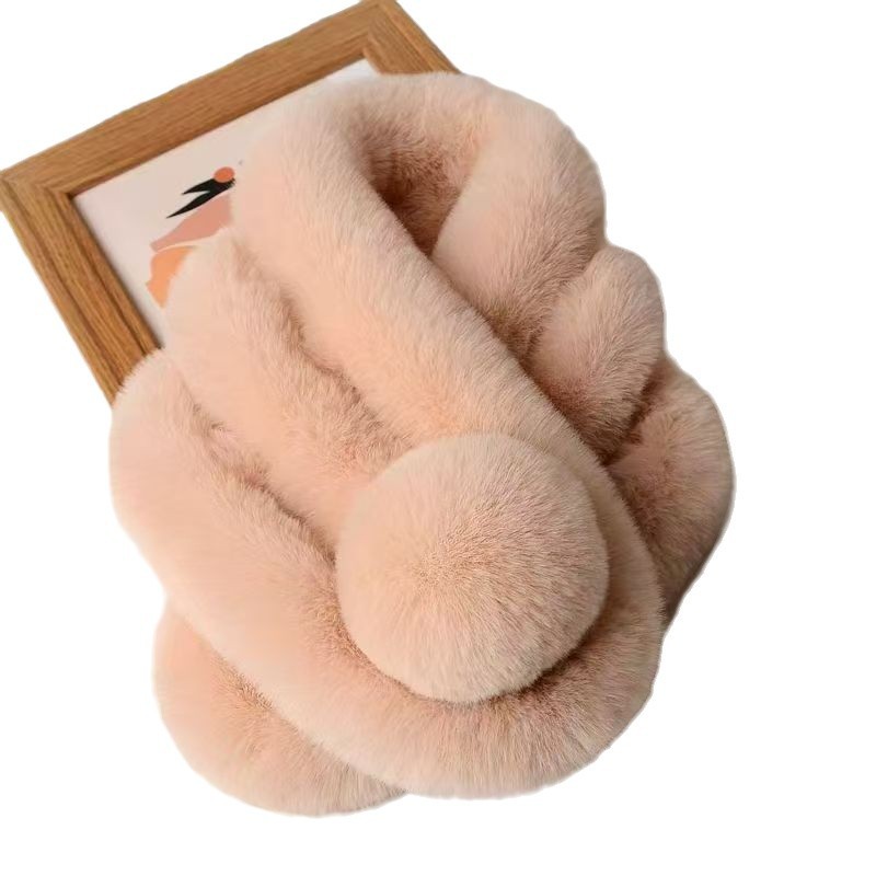 겨울용 여성용 스카프, 가을과 겨울용 인조 렉스 토끼 모피 3개 튜브 모피 플러시 스카프, 큰 모피 공 스카프가 있는 따뜻한 한국 스타일