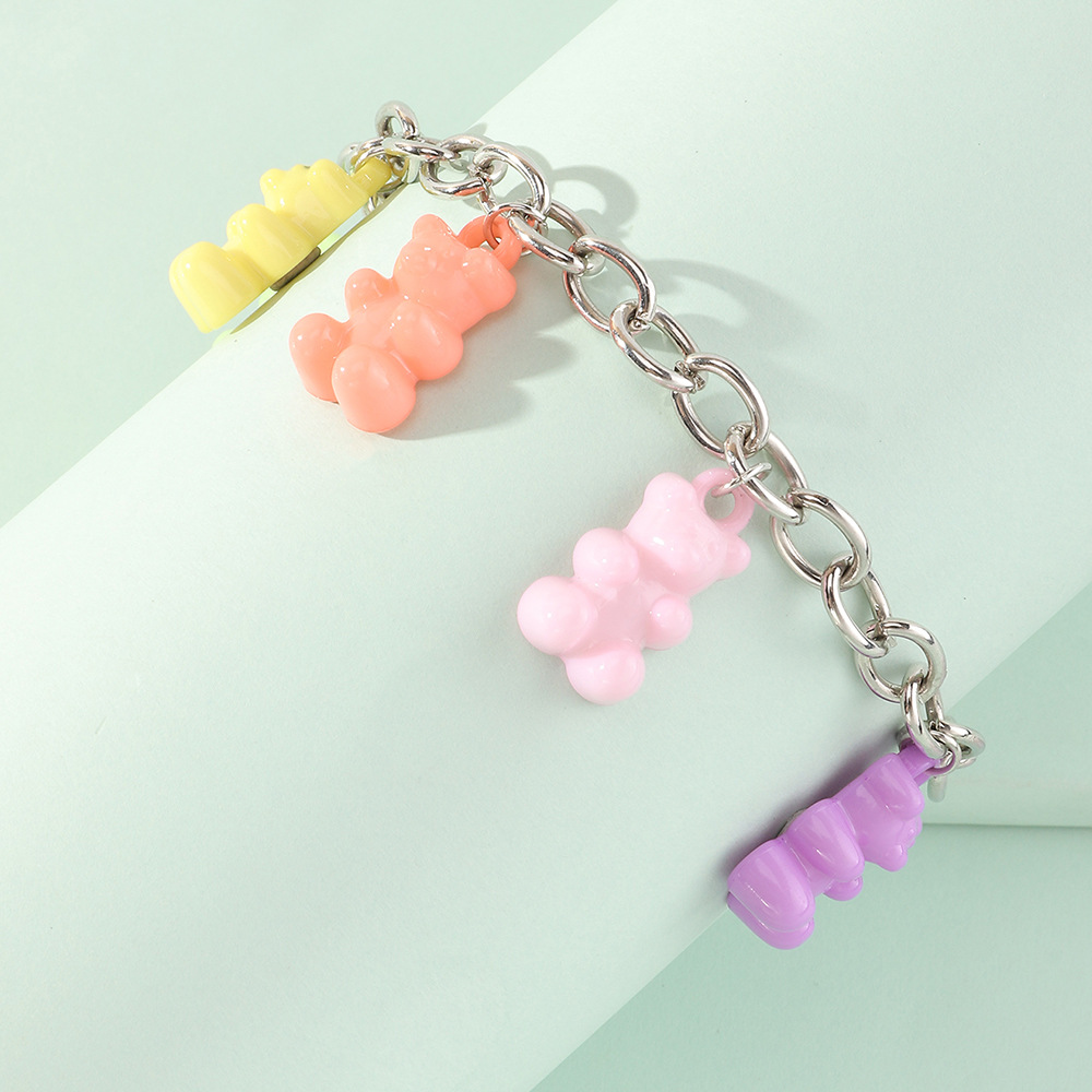 Retro Thick Chain Candy Color Resin Bear Bracelet Wholesale Nihaojewelry display picture 5