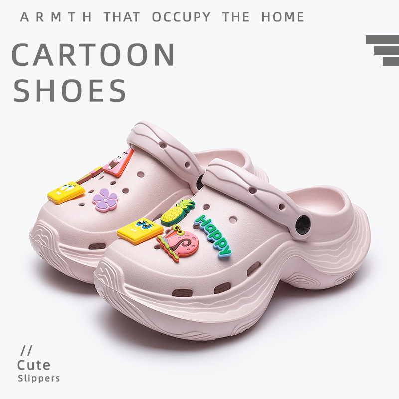 Spongebob Squarepants Women's Croc Shoes Women's Outerwear Summer Thick-Soled Adult Sandals Non-Slip Beach Shoes Baotou Slippers
