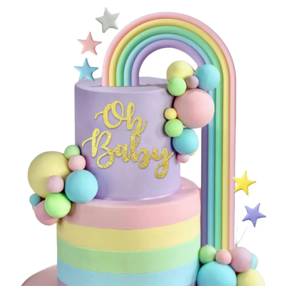 立体软陶彩虹软陶蛋糕装饰马卡龙色拱门彩虹ins生日迎婴主题派对