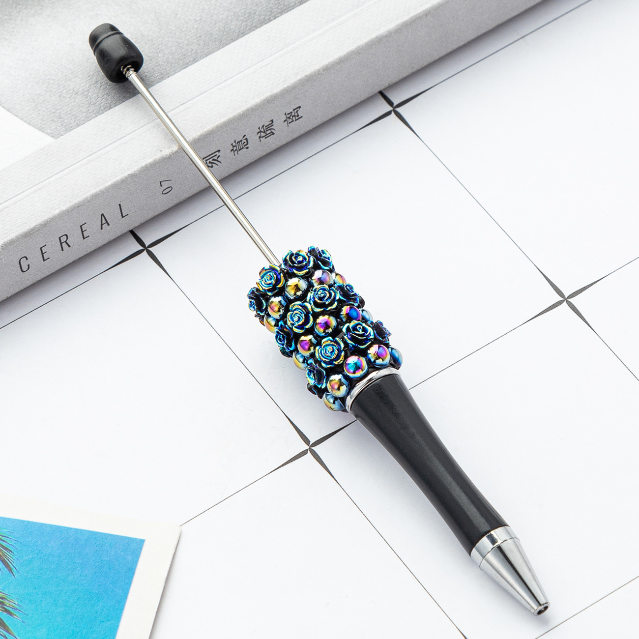 Nueva rosa diy bolígrafo de cuentas de flor creativo pegado a mano bolígrafo de cuentas multicolor bolígrafo de regalo publicitario