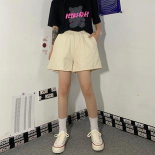 Spring and summer 2021 elastic waist slim pants high waist college style casual shorts