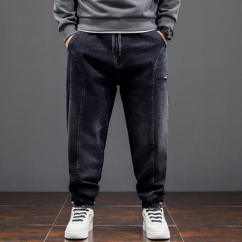 Autumn and winter jeans men's elastic slim elastic men's mid-high waist plus size fat high-end long pants for fat people Autumn and winter jeans men's elastic slim elastic men's mid-high waist plus size fat high-end long pants for fat people