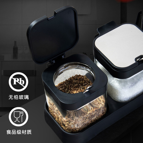 Heat-resistant glass seasoning jar salt shaker seasoning jar with handle seasoning jar set with spoon sealed moisture-proof seasoning box