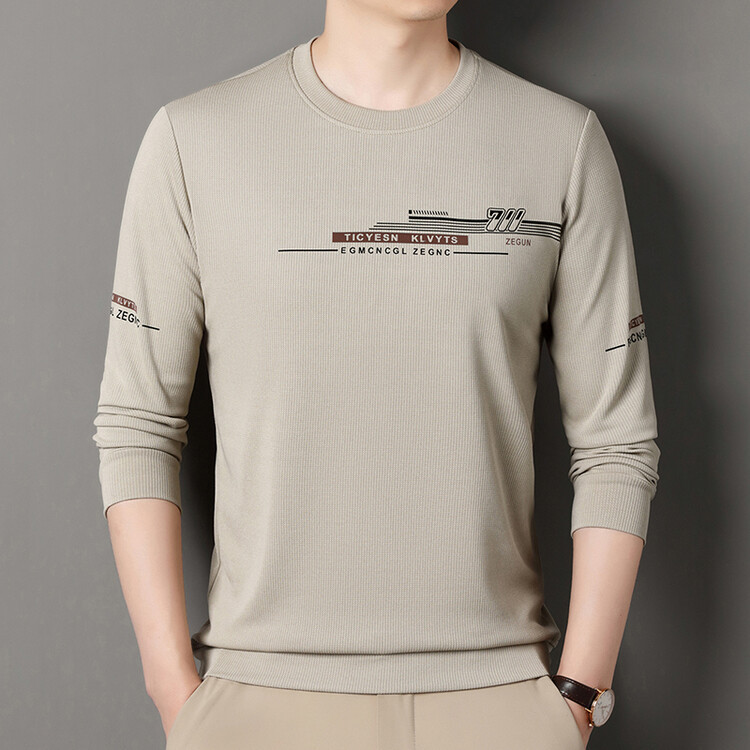 하이 퀄리티 면 봄과 가을 면 남성용 긴팔 티셔츠 라운드 넥 스웨터 남성용 인쇄 얇은 캐주얼 가을베이스 셔츠