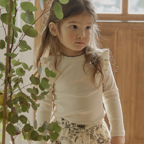 2024 Spring Strawberry Sand Girls' and Girls' 4-Color Cute Fringe Fitted Long-Sleeve Solid Color Basic T-Shirt