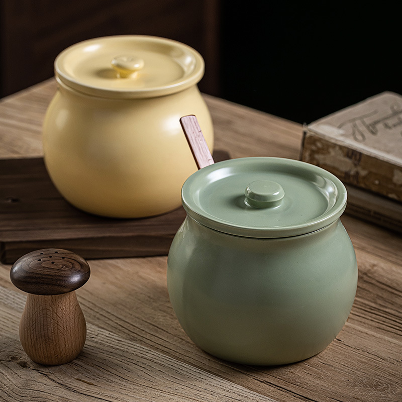 Creativo y simple Aceite de chile Tanque de manteca de cerdo de gran capacidad Tanque de cerámica resistente a altas temperaturas Tanque sellado Tarro de manteca de cerdo nórdica Hogar
