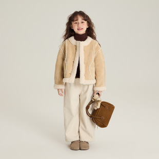 Aimo Beibei 2024 Winter Clothing for Girls, Korean Style, Fur One-Piece Cotton Clothing, Kidsren's Warm Casual Jacket, Kidsren's Clothing