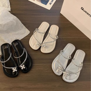 Evening Style Rhinestone Toe French Slippers Fairy Style Sandals Women's 2025 New Summer Outwear silver Sandals