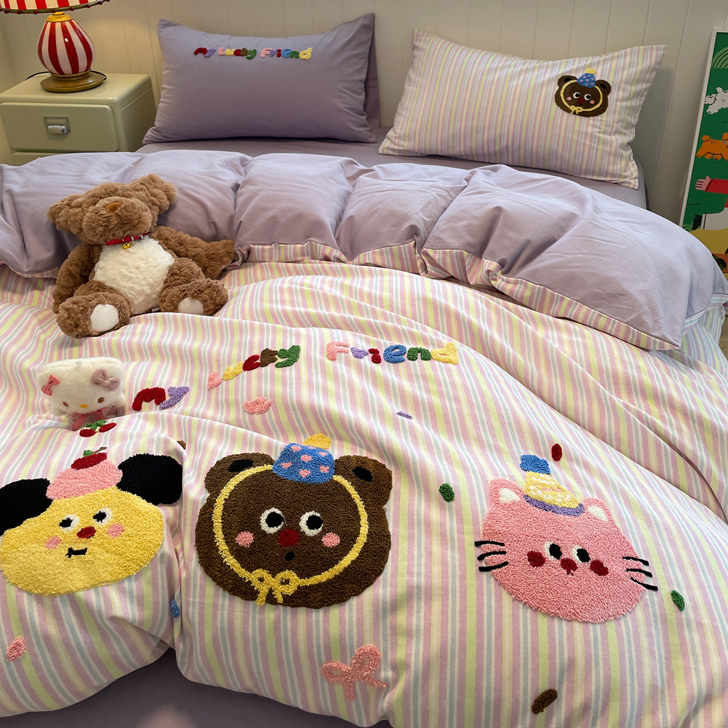 Cama de algodón grueso de clase A cuatro piezas de ropa de cama de invierno de algodón completo ropa de cama infantil cubierta de sábanas de tres piezas