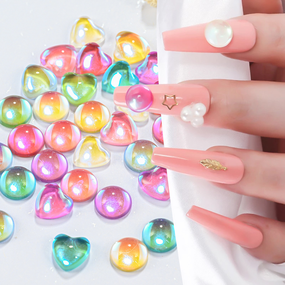 美甲極光水晶玻璃桃心愛心糖果透明馬卡龍摩卡幻彩指甲裝飾品
