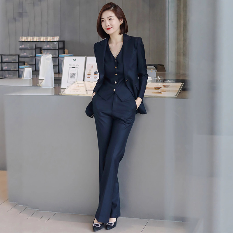 【High-End Wool】Spring and Autumn Wool Suit Set, Workplace Elegant Slim-Fit Suit with Vest and Flared Pants, 3 Pieces