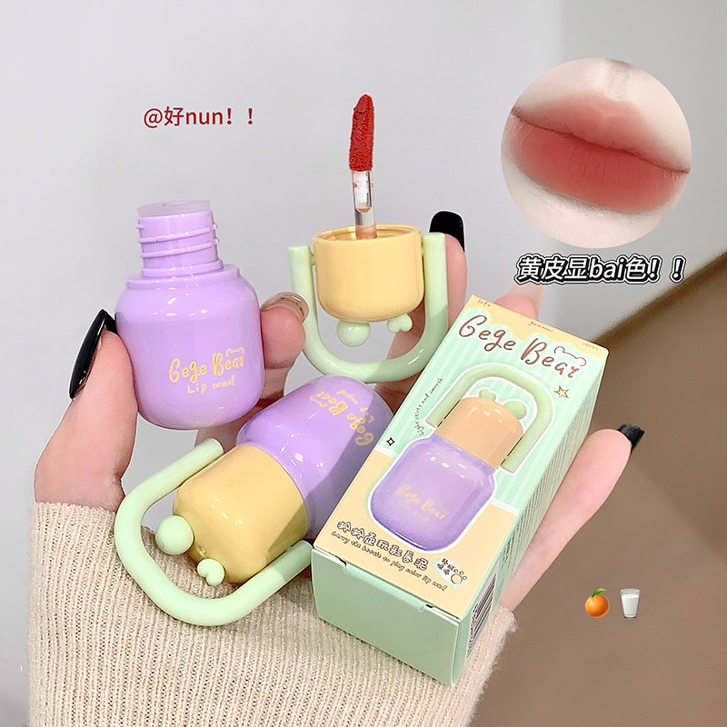 Gege Bear Glue Lip Color Lash Silky Matte White Lip Esmalte Soft Mist Lipstick Cross-Border Beauty