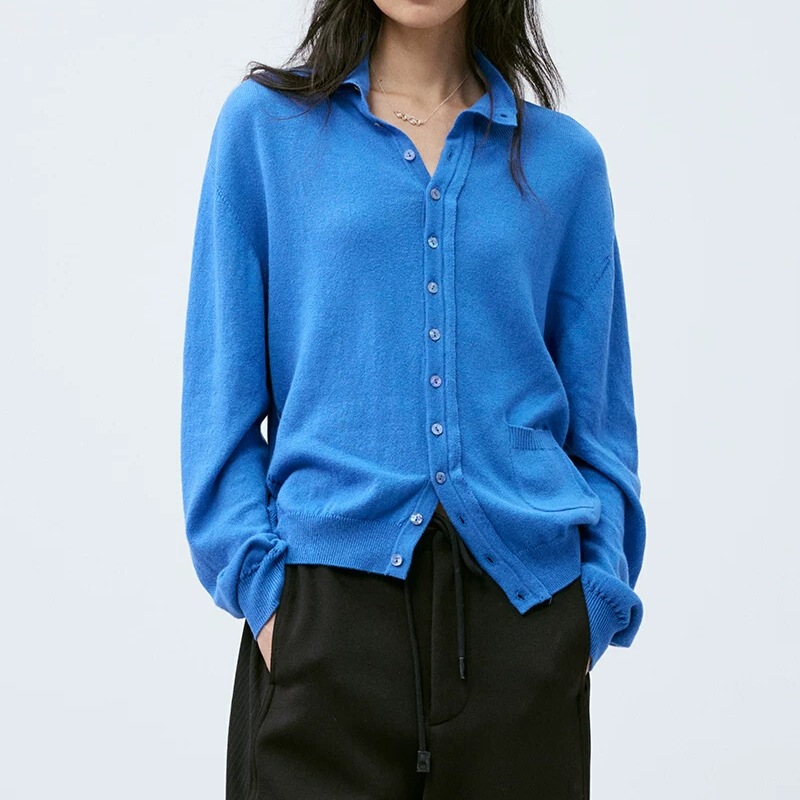 In Stock: French-Style Simple Lapel Cardigan with Loose Fit, Drop Shoulder, Pockets, and Single-Breasted Design. Versatile Sweater Top In Stock: French-Style Simple Lapel Cardigan with Loose Fit, Drop Shoulder, Pockets, and Single-Breasted Design. Versatile Sweater Top