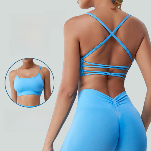 Cross-border new seamless sports bra for women, cross-body beauty yoga backless sports top, running and fitness clothing