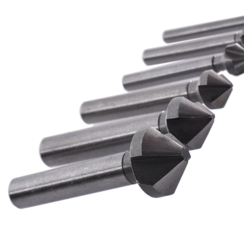 Dispositivo de achaflanado de tres cuchillas Herramienta de escariado de desbarbado de taladro eléctrico de 6 piezas Abridor de agujeros de metal Traje de cuchillo de achaflanado de acero de alta velocidad