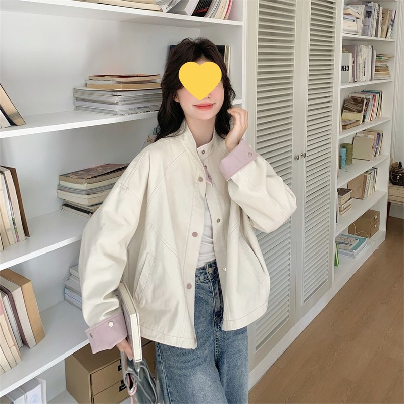 撞色休闲工装外套女春秋2025新款港风休闲流行爆款小个子牛仔上衣|undefined
