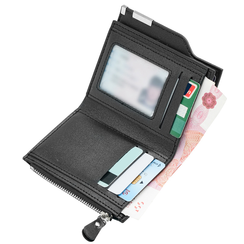 Cartera vertical para hombres, bolso de cambio de tarjeta múltiple, cartera corta con cremallera, cartera multifuncional para hombres.