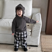 儿童连帽毛衣外套2025秋冬新款韩版童装宝宝衣服男童格子裤套装厚