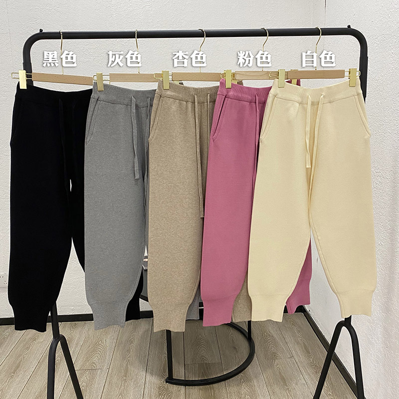Knitted Pants Women's Spring and Autumn Loose Wide-leg Slim-fit Granny Pants Drawstring ins Trendy Casual All-match Nipped Ankle Pants Knitted Pants Women's Spring and Autumn Loose Wide-leg Slim-fit Granny Pants Drawstring ins Trendy Casual All-match Nipped Ankle Pants