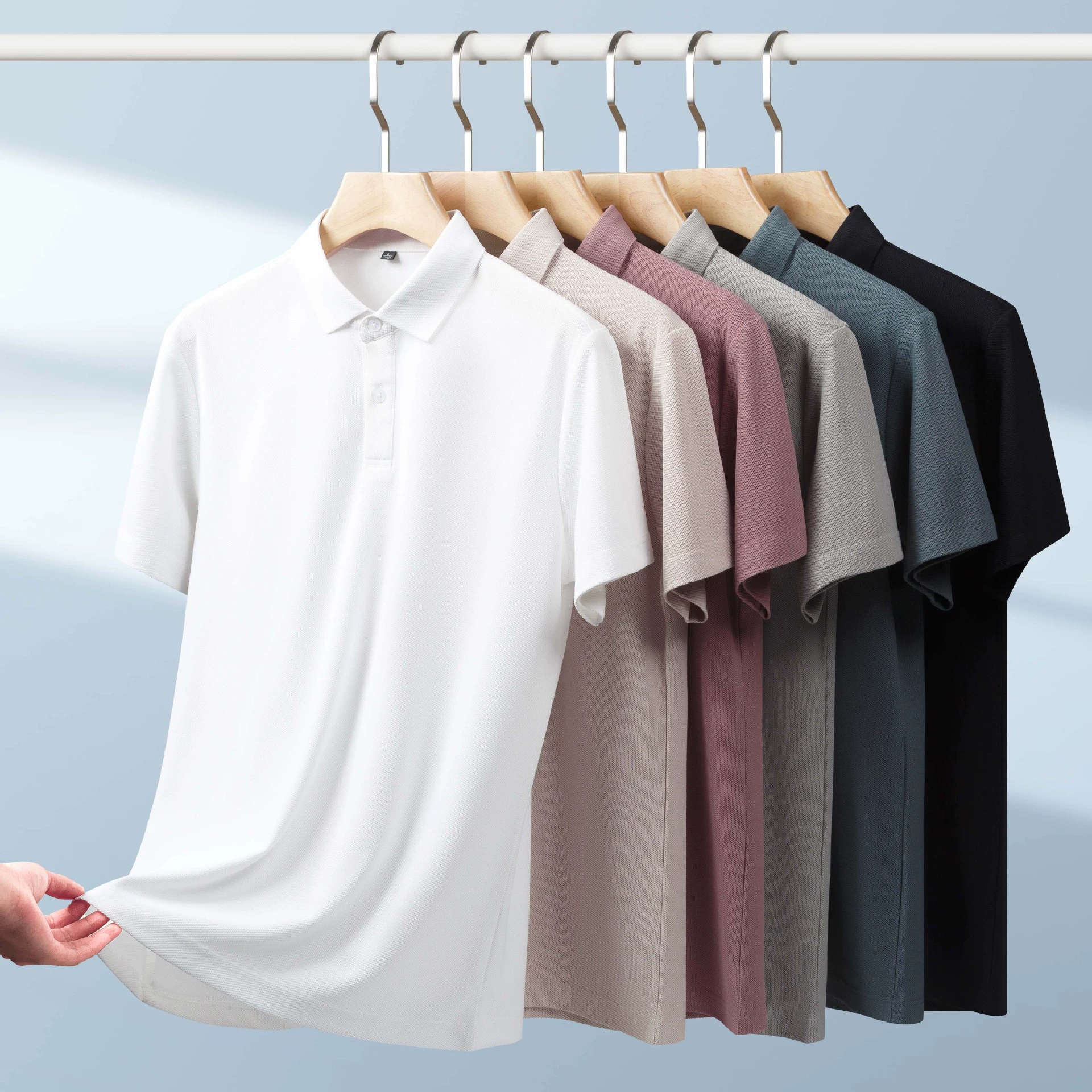 Весна без следов повседневная мужская футболка с короткими рукавами поло мужская деловая лацканка повседневная кожа ледяной шелк папа топ