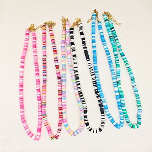 Cross-border Hot Sale Bohemian Beach Handmade Necklace Color Beaded Multicolor Soft Pottery Clavicle Chain Jewelry