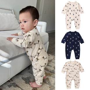 Baby Jumpsuit All Year Round Class a Pure Cotton 2025 Spring & Fall Newborn Clothes Baby Long-Sleeved Pajamas Crawl Clothes